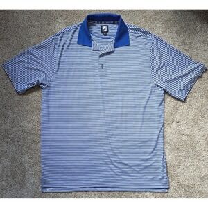 FOOTJOY FJ Men's Polo Golf Blue Stripe Size XL Button Excellent Cond